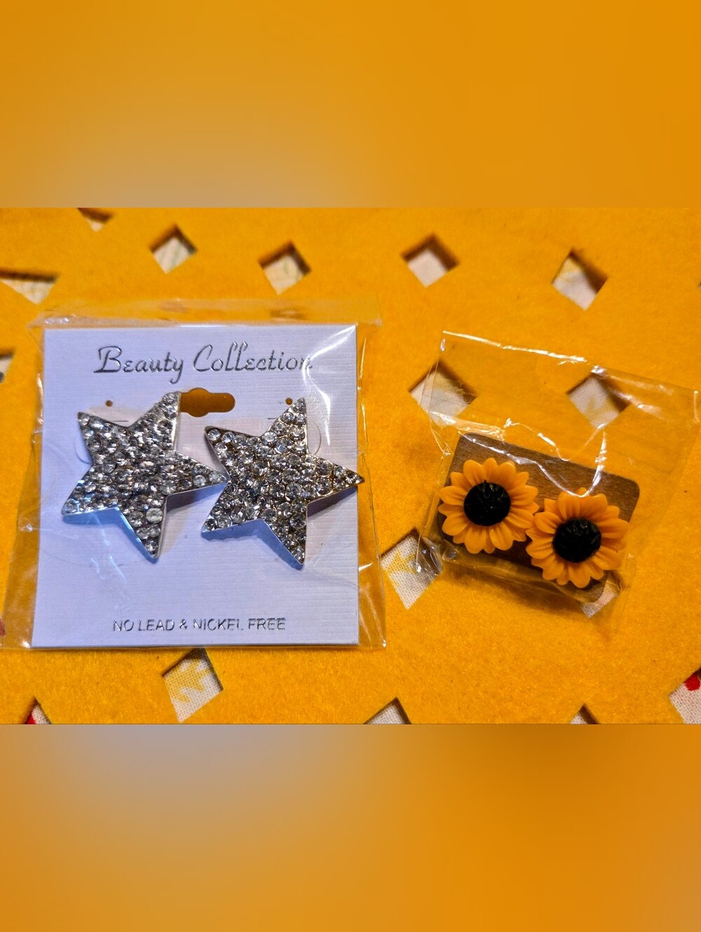 New Silver Star Crystal Earrings and Sunflower Earrings 2 Pair
